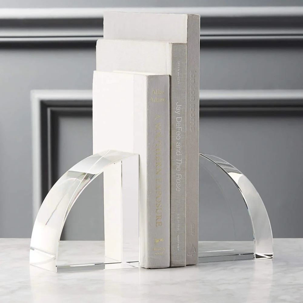 CB2 Silver Curved Acrylic Bookend